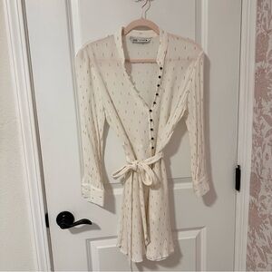 Cream Button-Down Dress with Tie Waist Zara